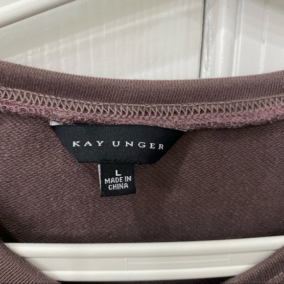 Kay Unger Across Chest Logo Print Sweatshirt Crew Neck Mesh Insert In Sleeves L - Picture 2 of 6